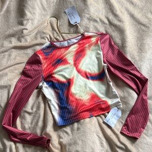 Chic Multicolor Long Sleeve Crop Top